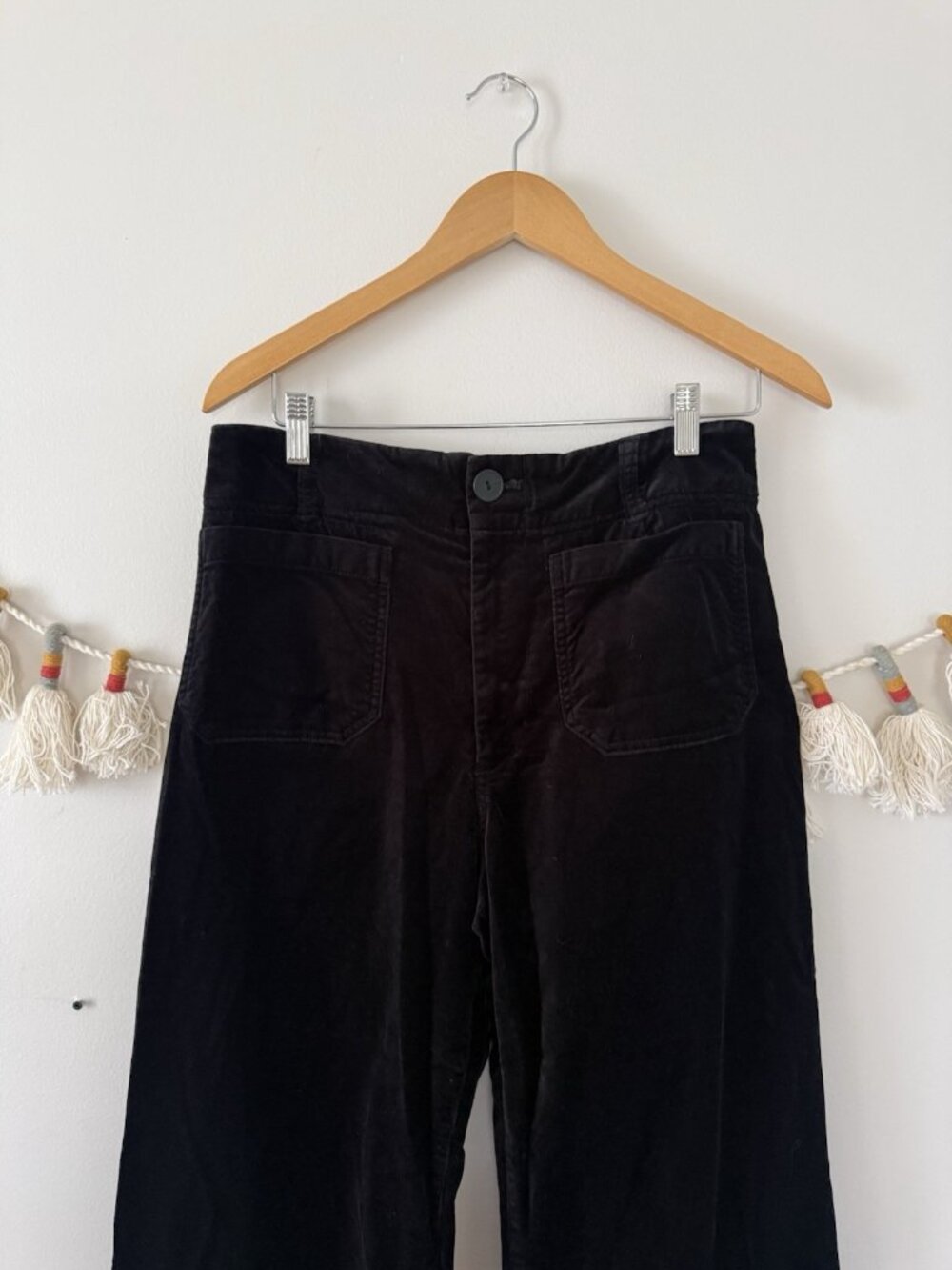 Anthropologie Maeve Colette Velvet High Rise Wide Leg Crop Pant Black Modest 30 - Picture 5 of 12
